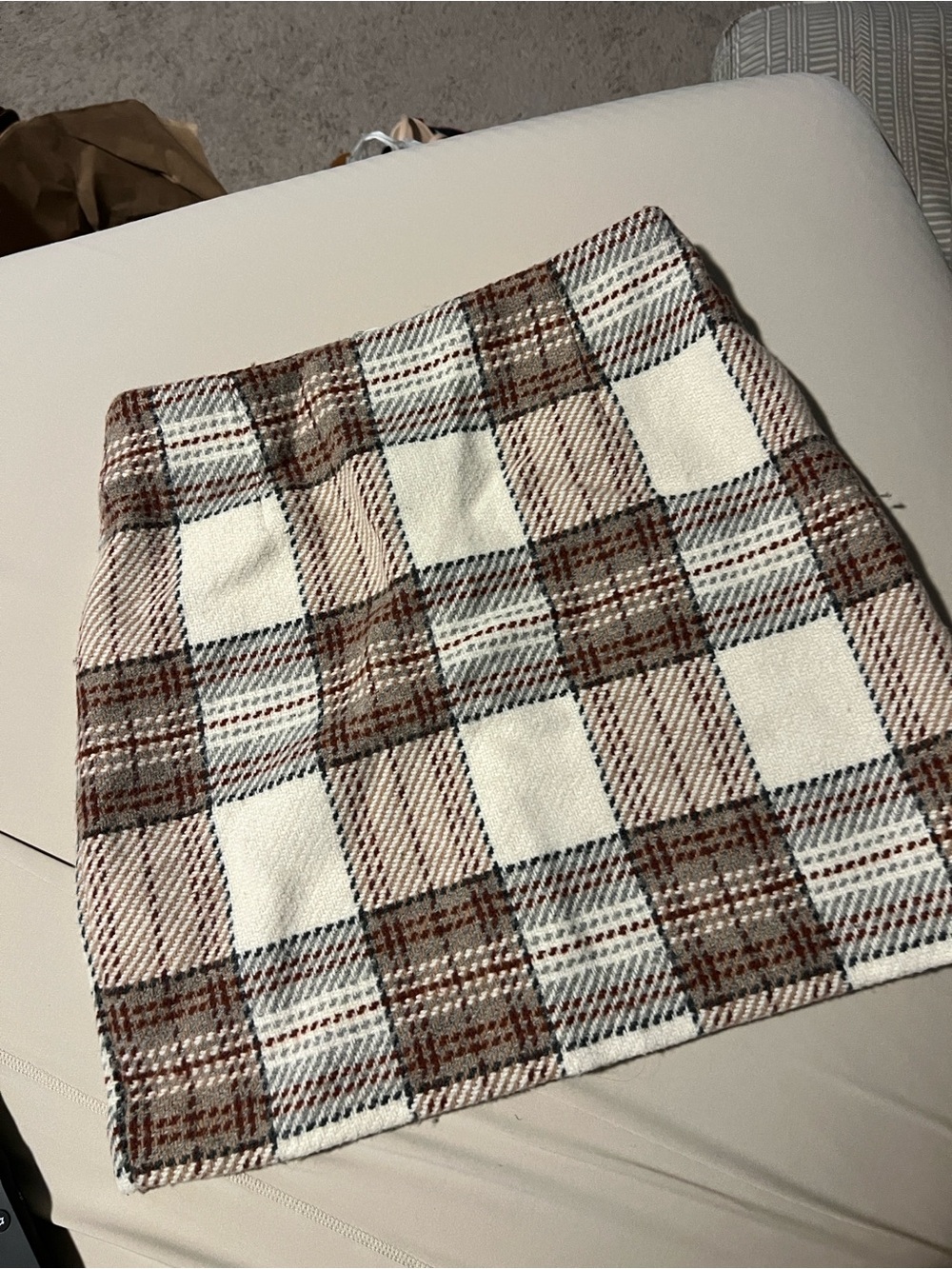 H&M Cream and Brown Plaid Mini Skirt